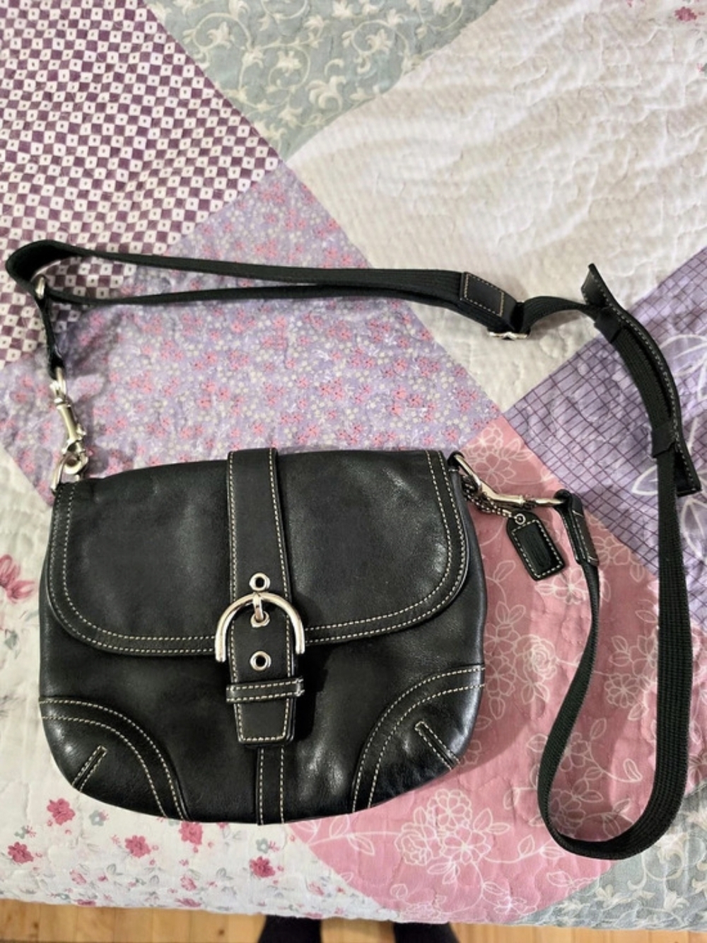 Coach Soho Leather Buckle Flap Crossbody Bag Black Leather Crossbody Bag